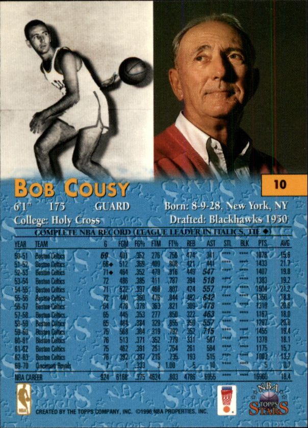 1996 Topps Stars #10 Bob Cousy back image