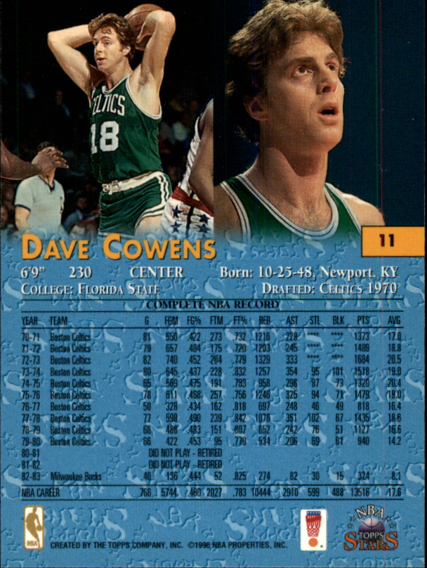 1996 Topps Stars #11 Dave Cowens back image