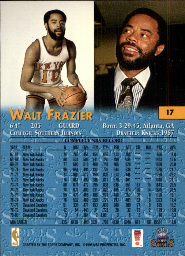 1996 Topps Stars #17 Walt Frazier back image