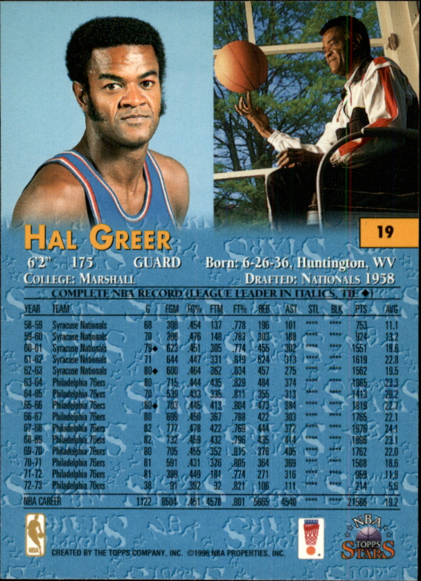 1996 Topps Stars #19 Hal Greer back image