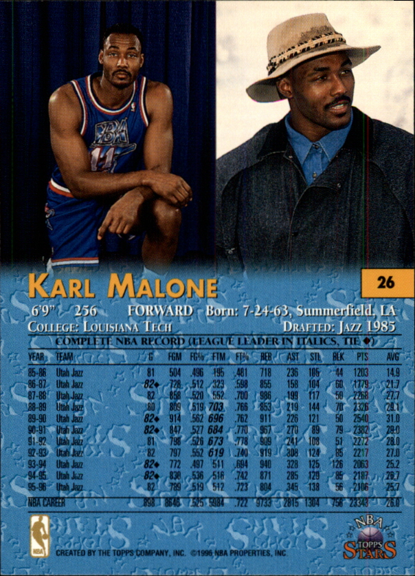 1996 Topps Stars #26 Karl Malone back image