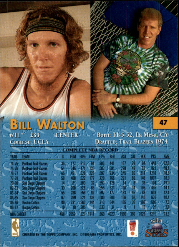 1996 Topps Stars #47 Bill Walton back image