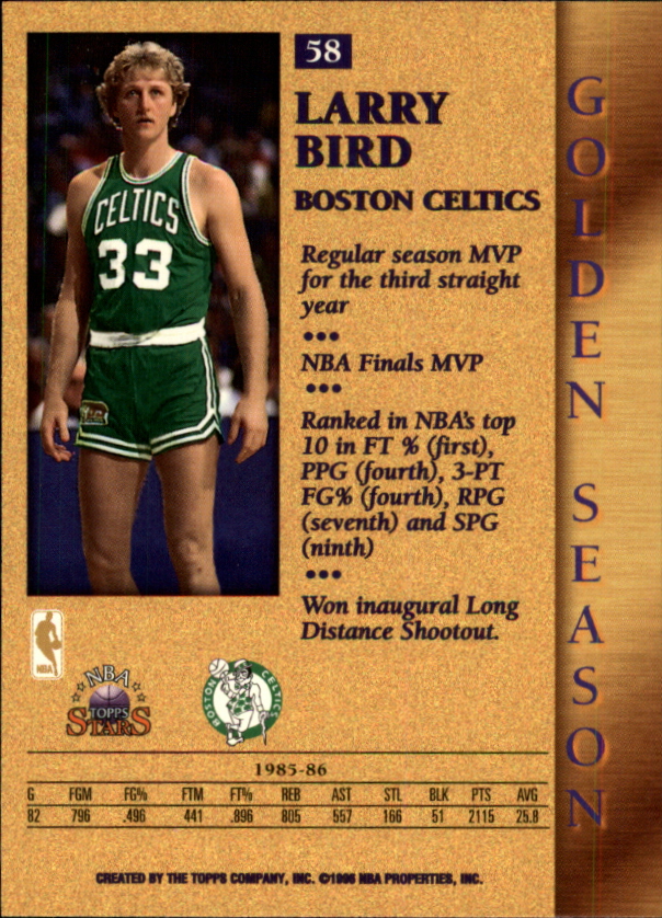 1996 Topps Stars #58 Larry Bird GS back image