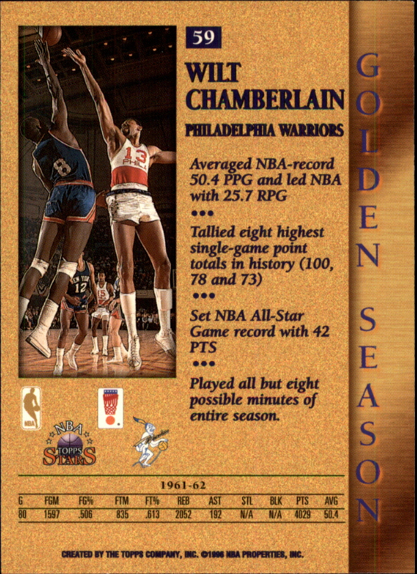 1996 Topps Stars #59 Wilt Chamberlain GS back image
