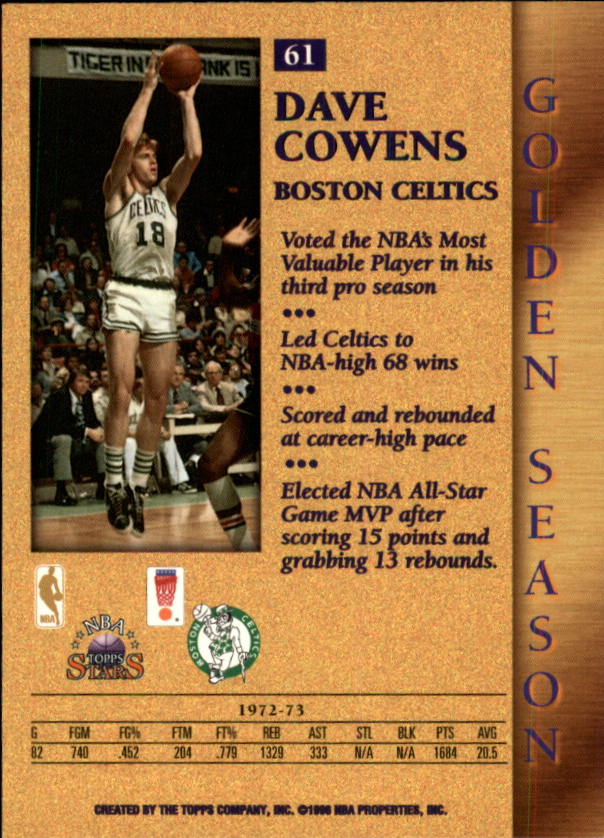 1996 Topps Stars #61 Dave Cowens GS back image