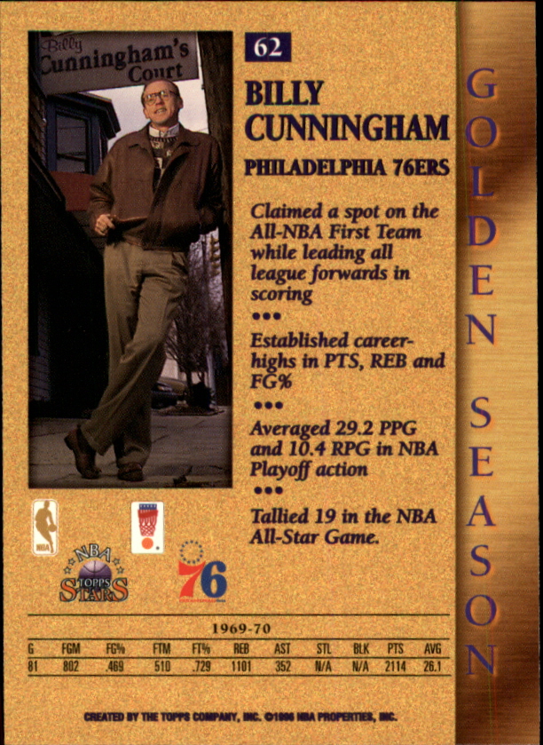 1996 Topps Stars #62 Billy Cunningham GS back image