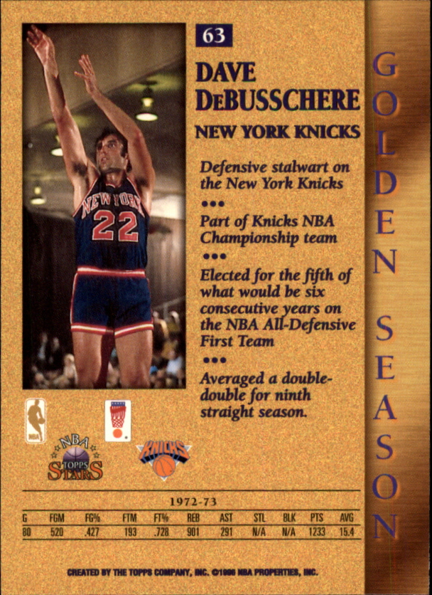 1996 Topps Stars #63 Dave DeBusschere GS back image