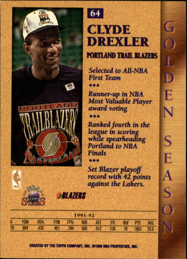 1996 Topps Stars #64 Clyde Drexler GS back image