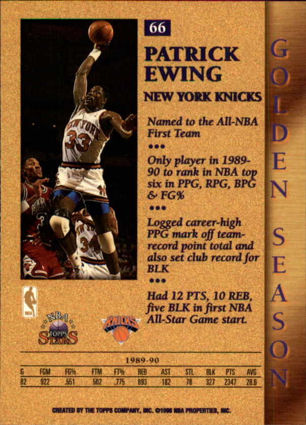 1996 Topps Stars #66 Patrick Ewing GS back image