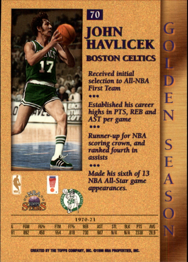 1996 Topps Stars #70 John Havlicek GS back image