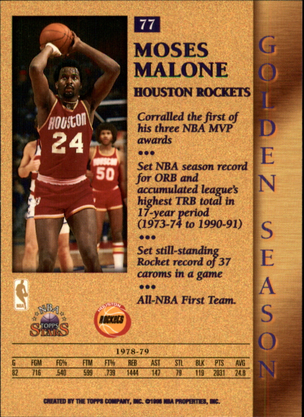 1996 Topps Stars #77 Moses Malone GS back image