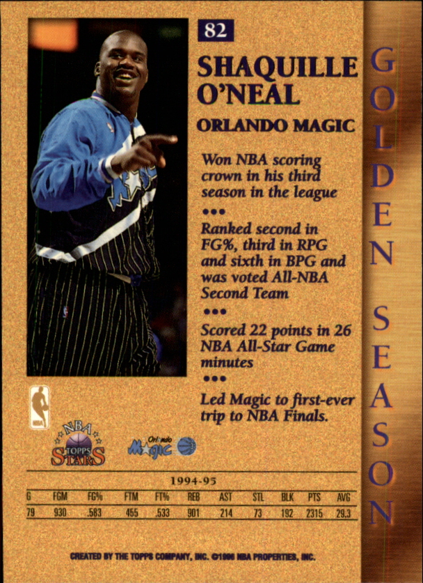 1996 Topps Stars #82 Shaquille O'Neal GS back image