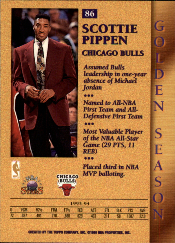 1996 Topps Stars #86 Scottie Pippen GS back image