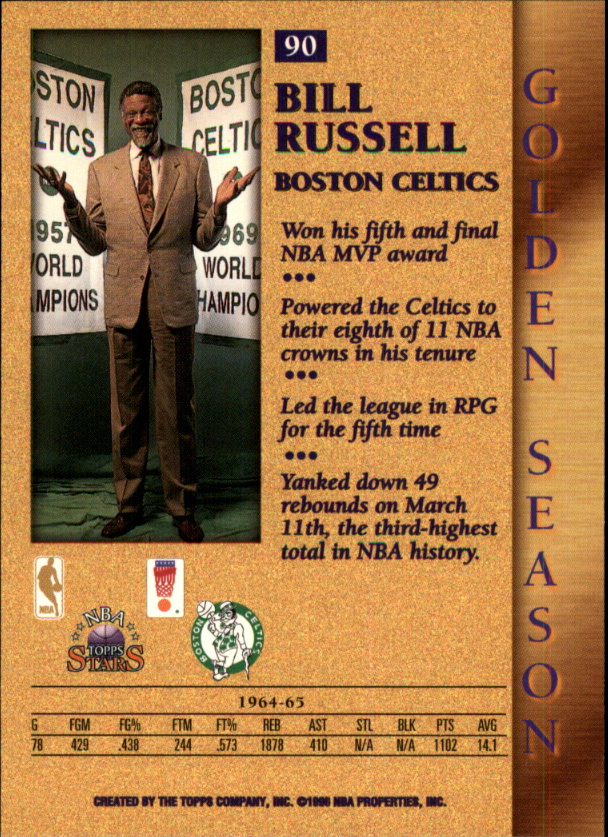 1996 Topps Stars #90 Bill Russell GS back image