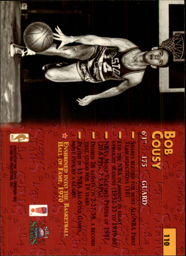 1996 Topps Stars #110 Bob Cousy back image