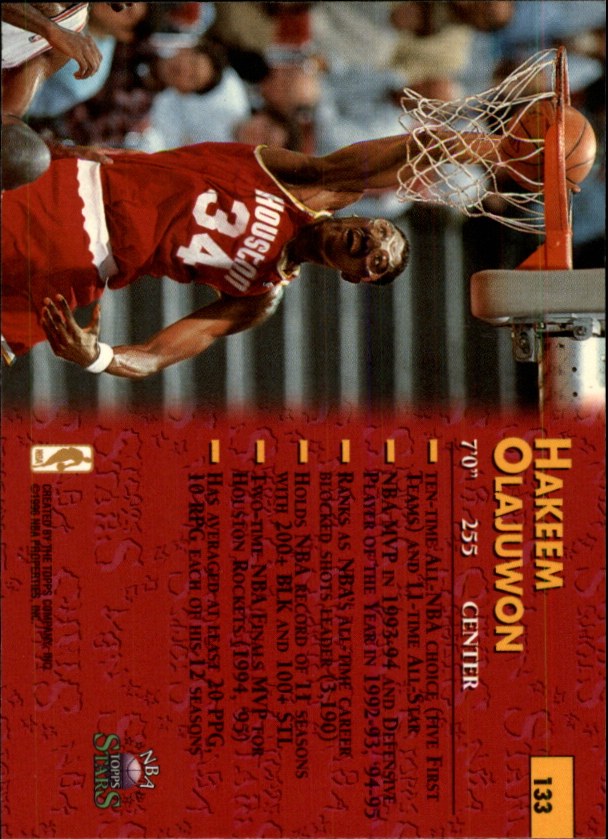 1996 Topps Stars #133 Hakeem Olajuwon back image