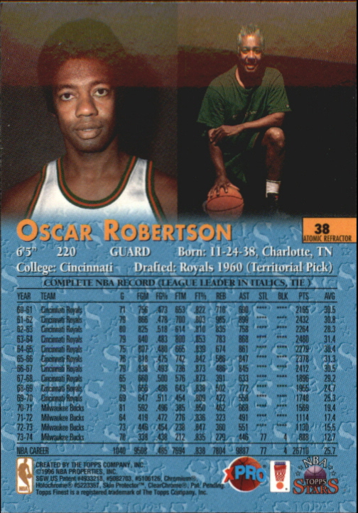 1996 Topps Stars Finest Refractors #38 Oscar Robertson back image