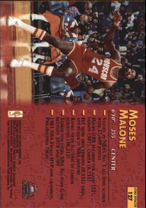 1996 Topps Stars Finest Refractors #127 Moses Malone back image