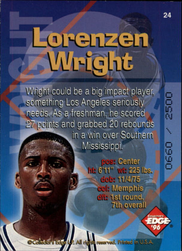 1996 Collector's Edge Radical Recruits Holofoil #24 Lorenzen Wright back image