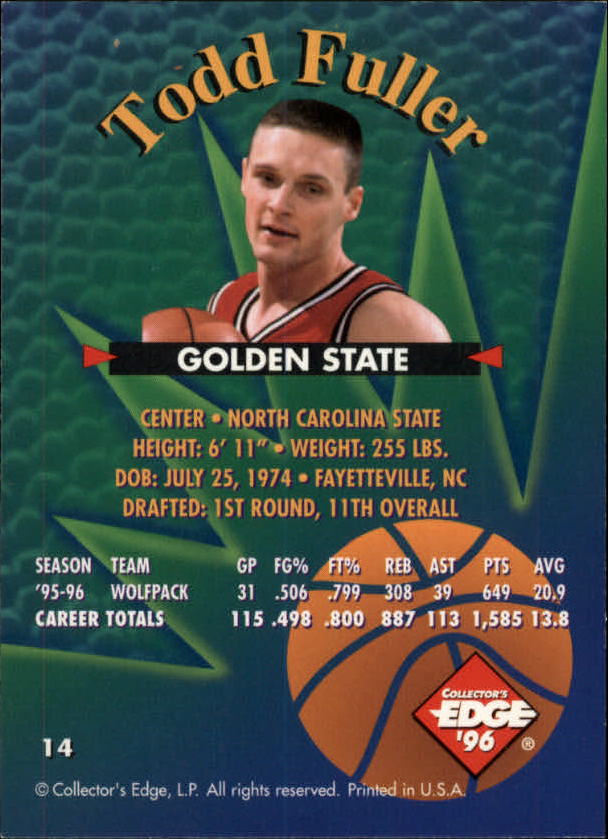 1996 Collector's Edge #14 Todd Fuller back image