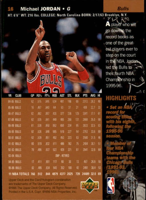 1996-97 Upper Deck #16 Michael Jordan back image