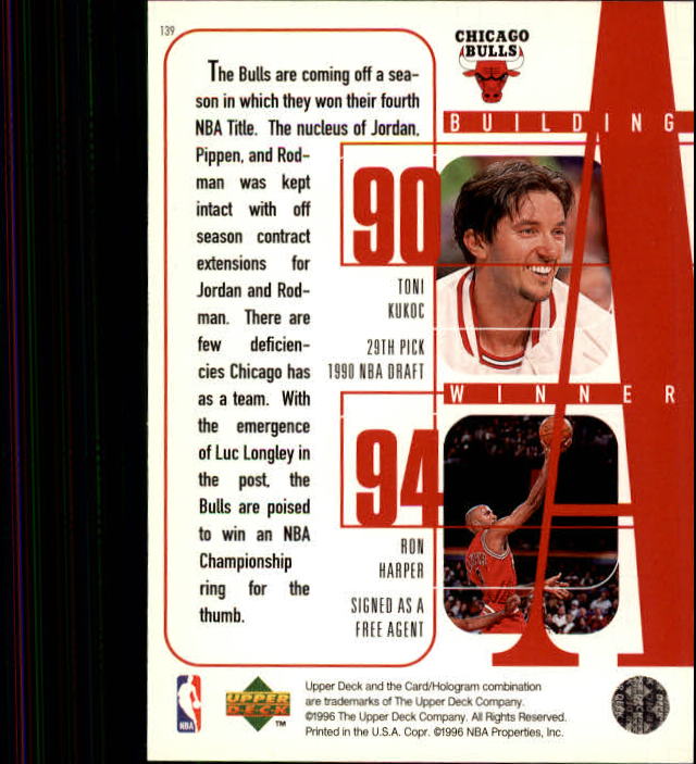 1996-97 Upper Deck #139 Michael Jordan/Scottie Pippen/Dennis Rodman/Toni Kukoc/Ron Harper back image