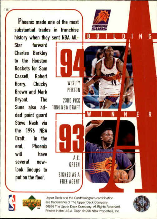 1996-97 Upper Deck #156 Kevin Johnson/Danny Manning/Michael Finley/Wesley Person/A.C. Green back image
