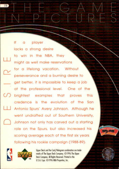 1996-97 Upper Deck #178 Avery Johnson GP back image
