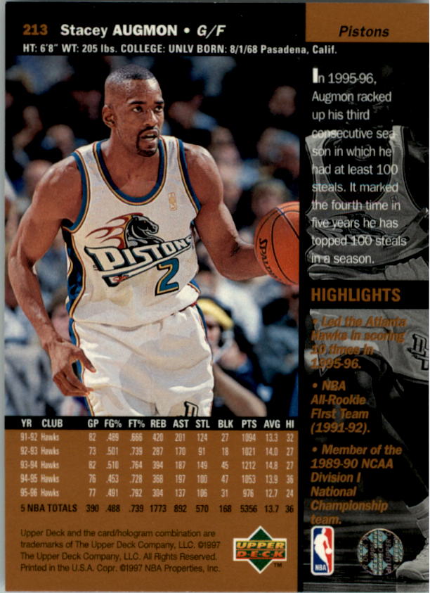 1996-97 Upper Deck #213 Stacey Augmon back image
