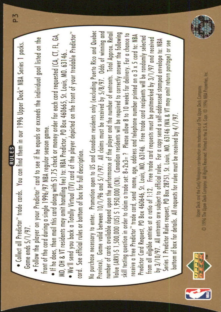 1996 upper deck michael jordan predictor