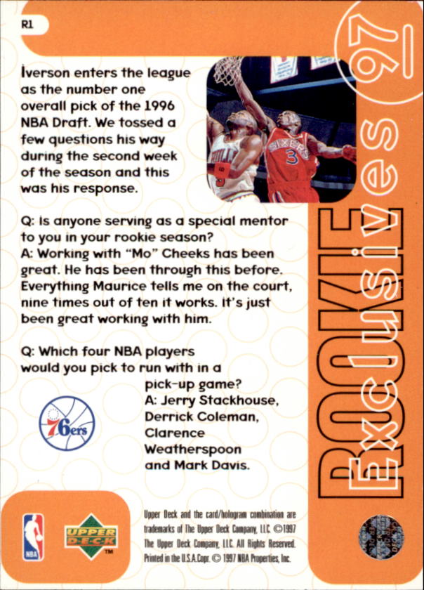 1996-97 Upper Deck Rookie Exclusives #R1 Allen Iverson back image