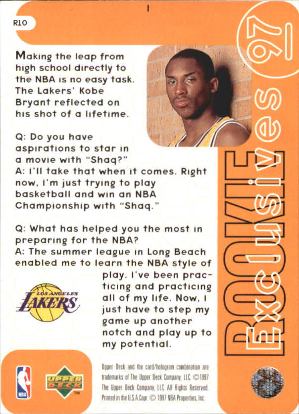 1996-97 Upper Deck Rookie Exclusives #R10 Kobe Bryant back image