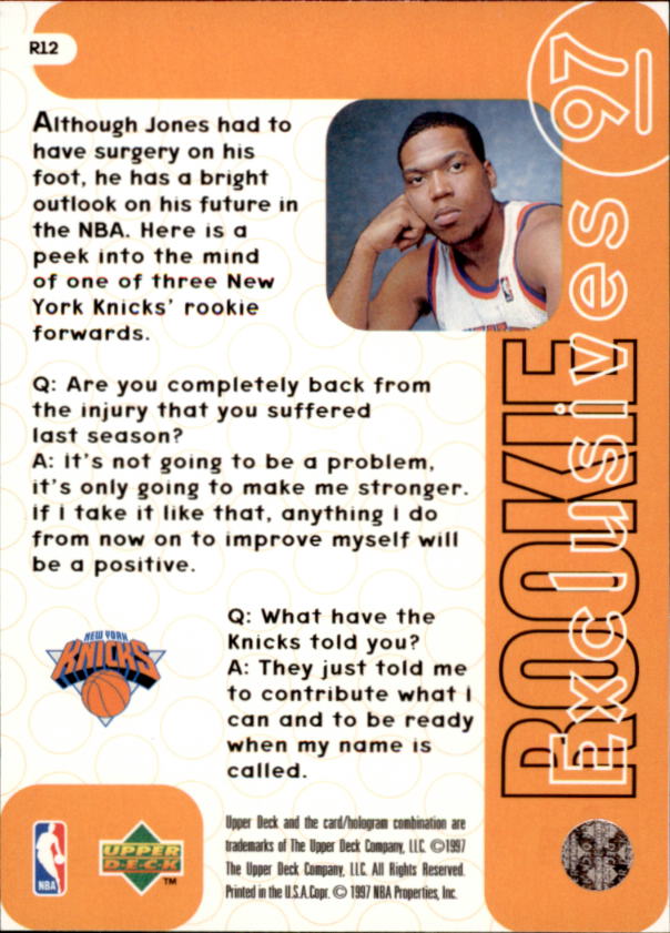 1996-97 Upper Deck Rookie Exclusives #R12 Dontae' Jones back image