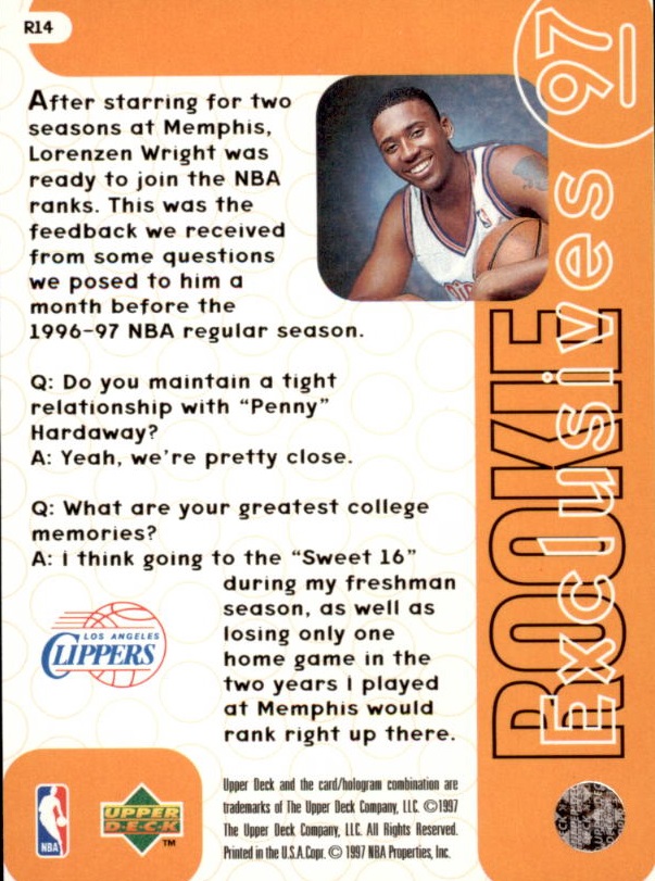 1996-97 Upper Deck Rookie Exclusives #R14 Lorenzen Wright