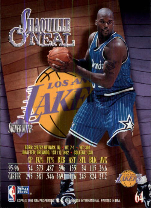 1996-97 Z-Force #64 Shaquille O'Neal back image