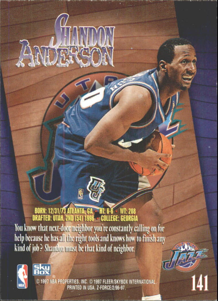 1996-97 Z-Force #141 Shandon Anderson RC back image