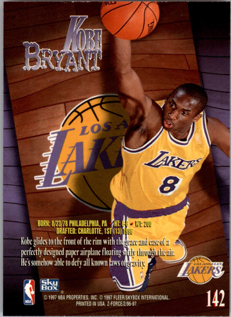 1996-97 Z-Force #142 Kobe Bryant RC back image