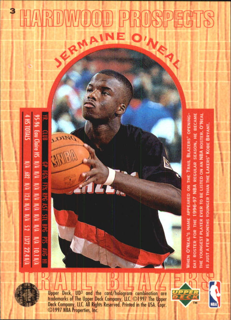 1996-97 UD3 #3 Jermaine O'Neal RC back image