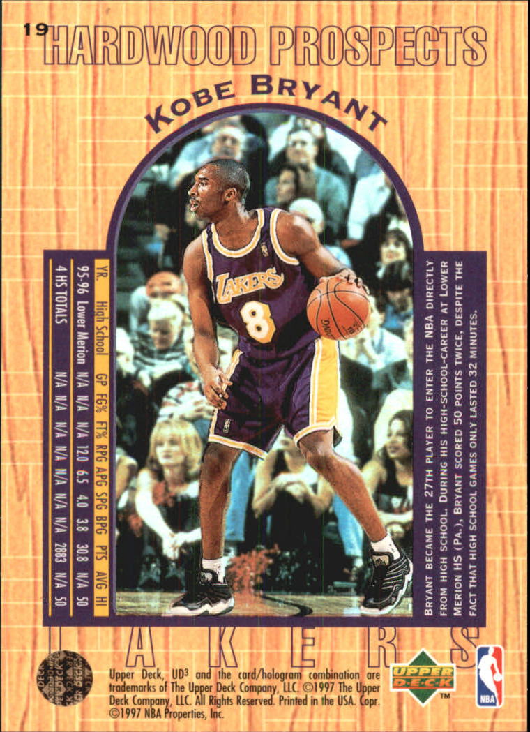 1996-97 UD3 #19 Kobe Bryant RC back image
