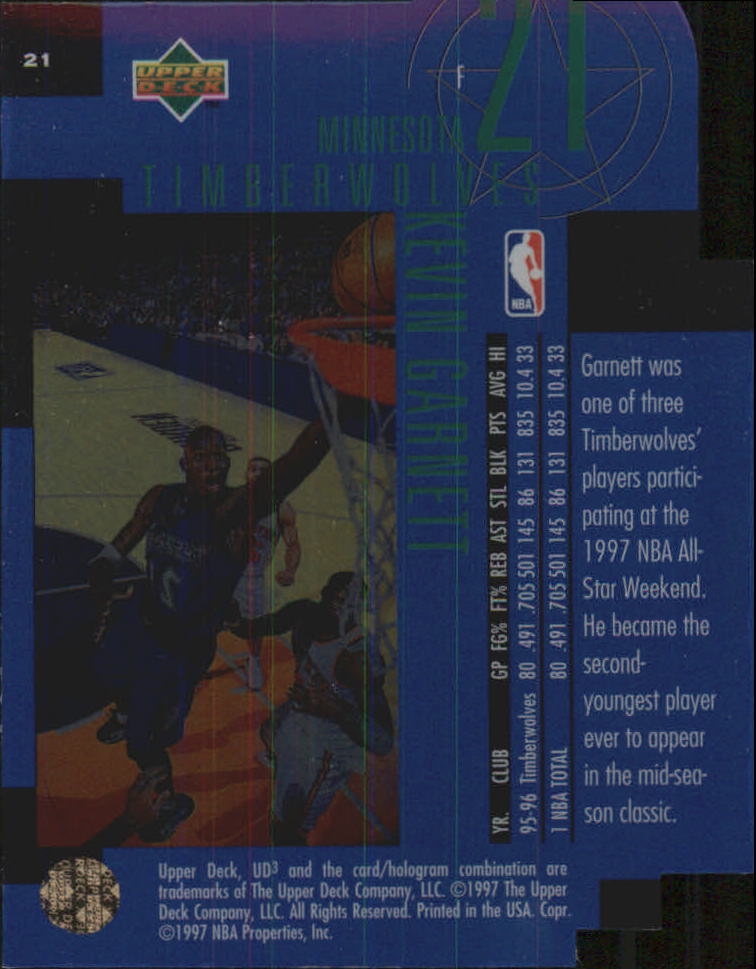 1996-97 UD3 #21 Kevin Garnett back image