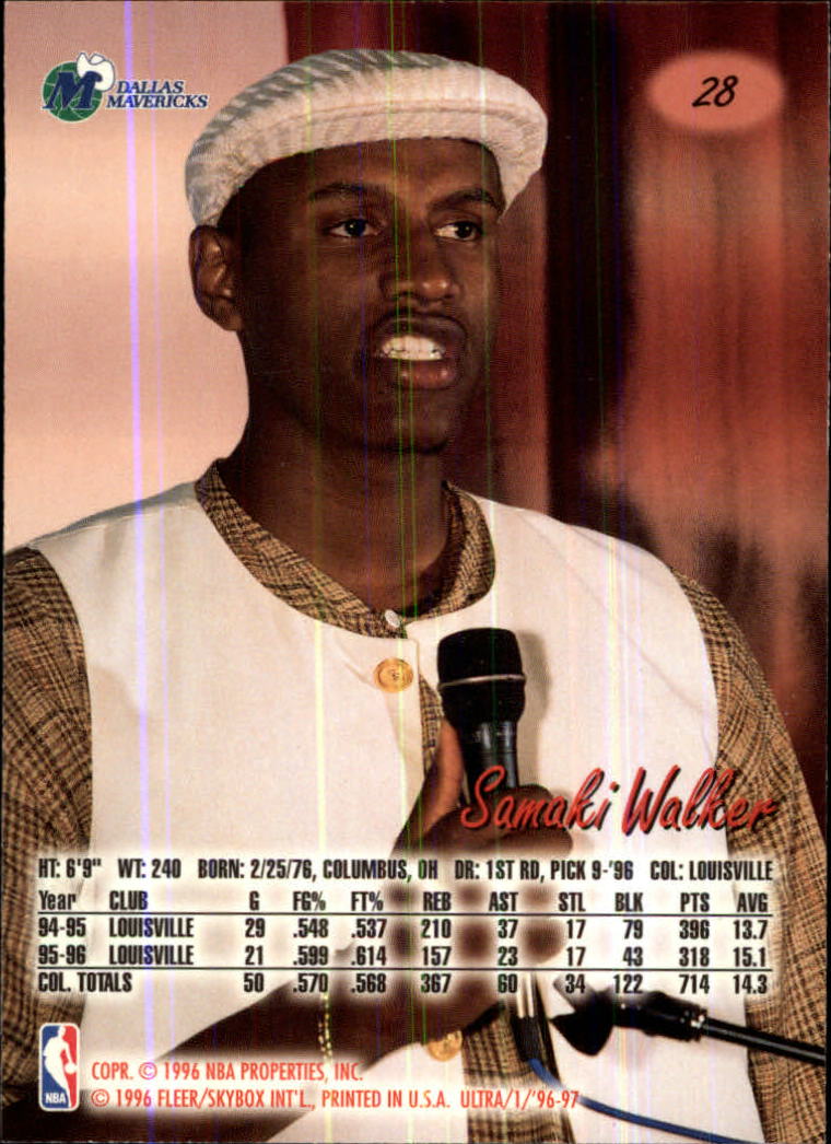 1996-97 Ultra #28 Samaki Walker RC back image