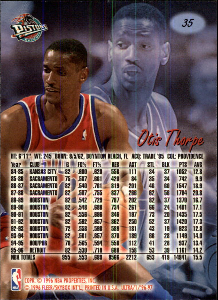 1996-97 Ultra #35 Otis Thorpe back image