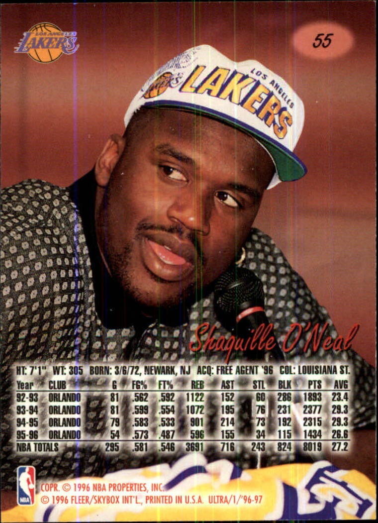 1996-97 Ultra #55 Shaquille O'Neal back image