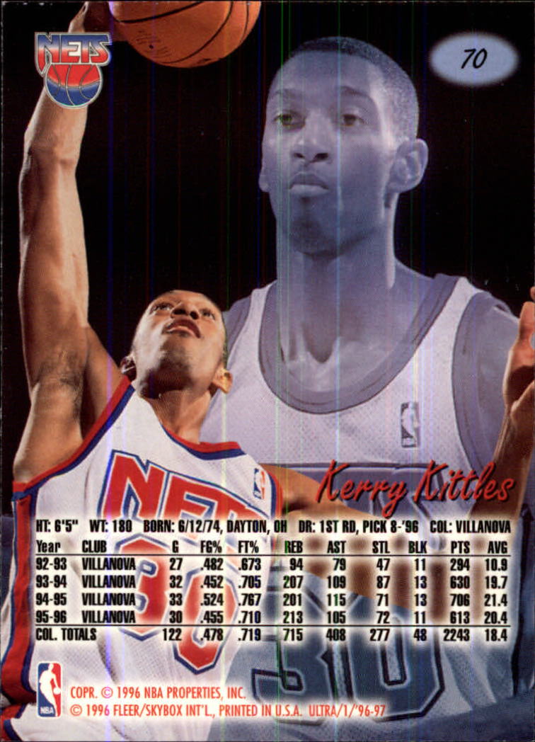 1996-97 Ultra #70 Kerry Kittles RC back image