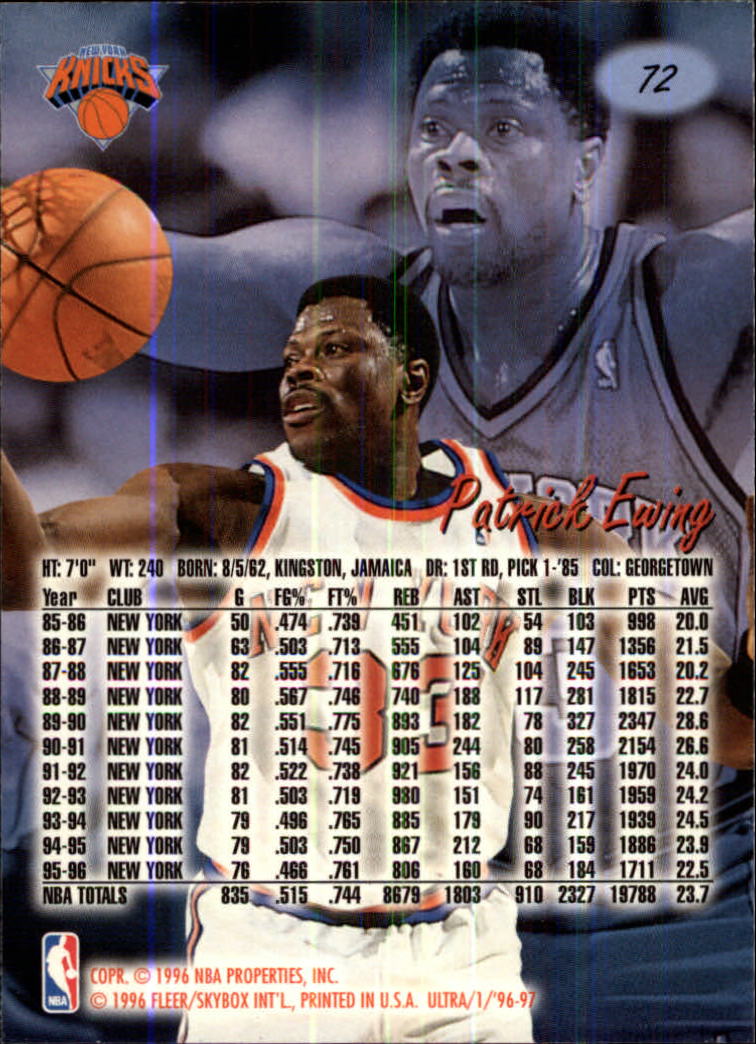 1996-97 Ultra #72 Patrick Ewing back image