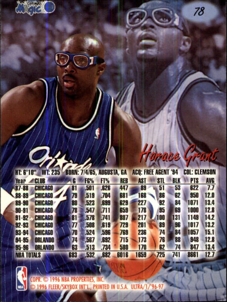 1996-97 Ultra #78 Horace Grant back image