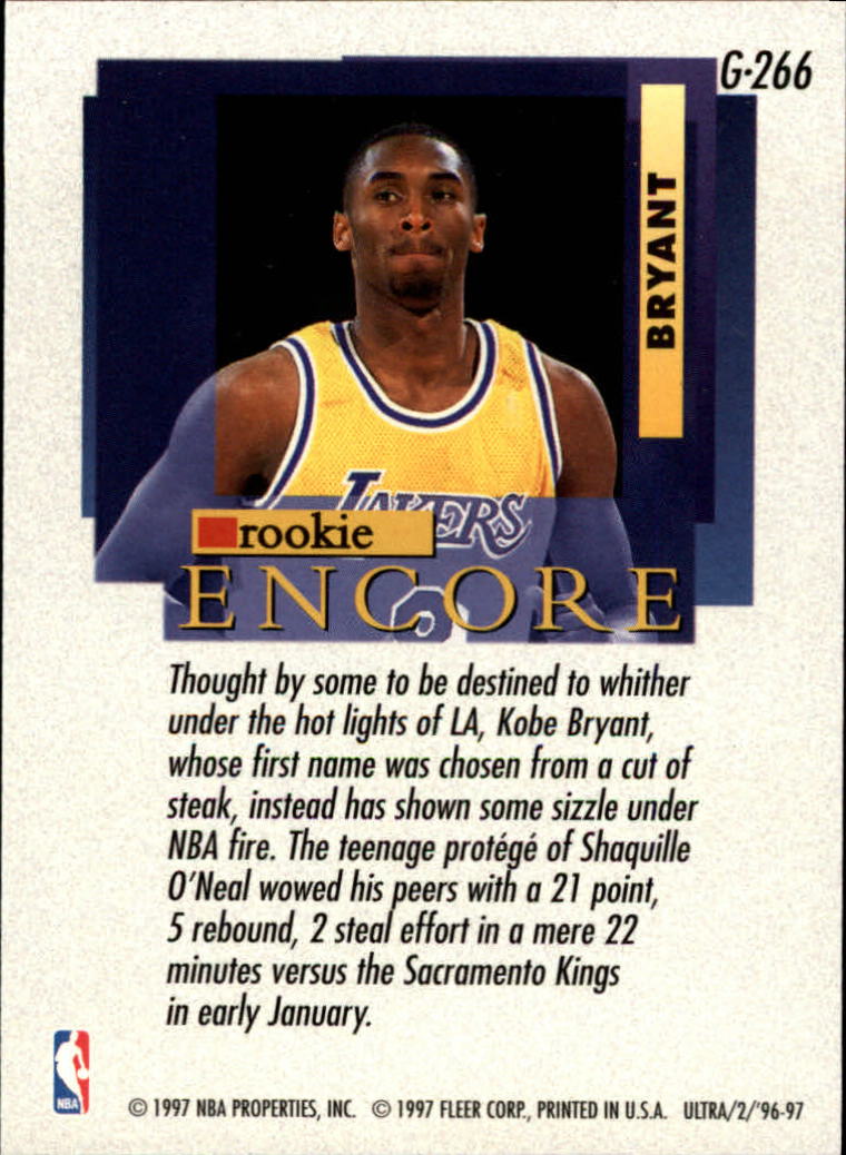 1996-97 Ultra Gold Medallion #G266 Kobe Bryant RE back image