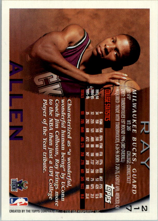 1996-97 Topps NBA at 50 #217 Ray Allen back image