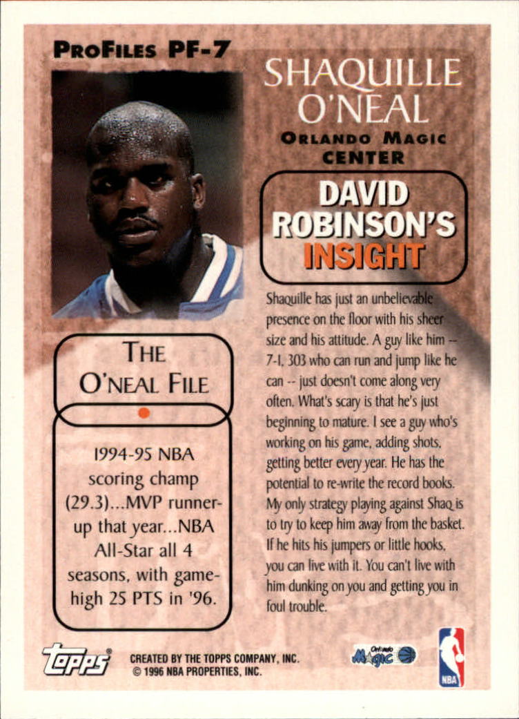 1996-97 Topps Pro Files #PF7 Shaquille O'Neal back image