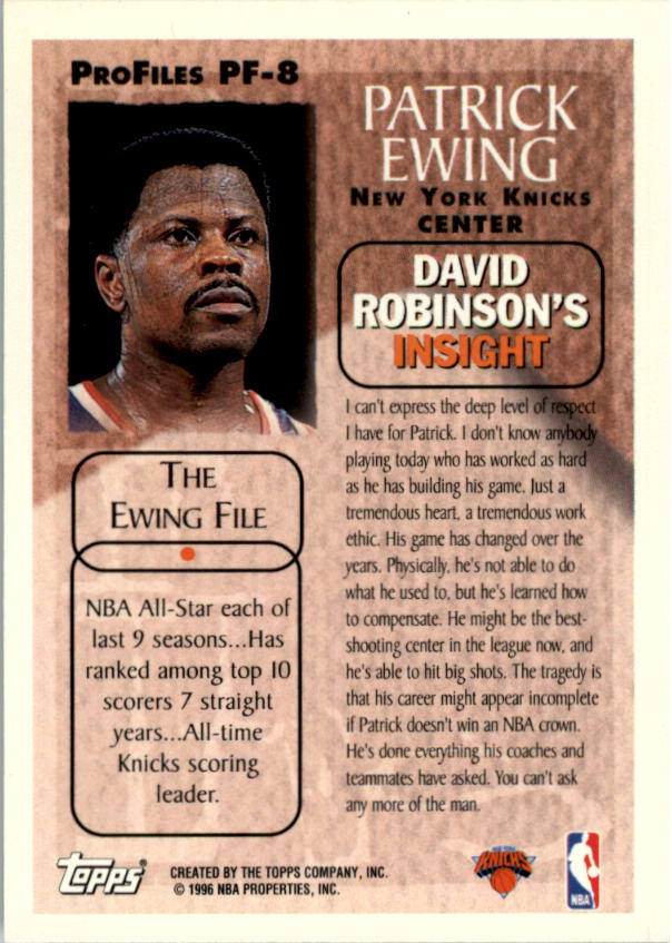 1996-97 Topps Pro Files #PF8 Patrick Ewing back image